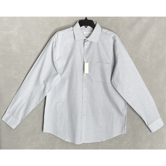 Calvin Klein Men's Large 16-16.5 34/35 Dress Shirt Regular Fit Blue Check NEW - Picture 2 of 13